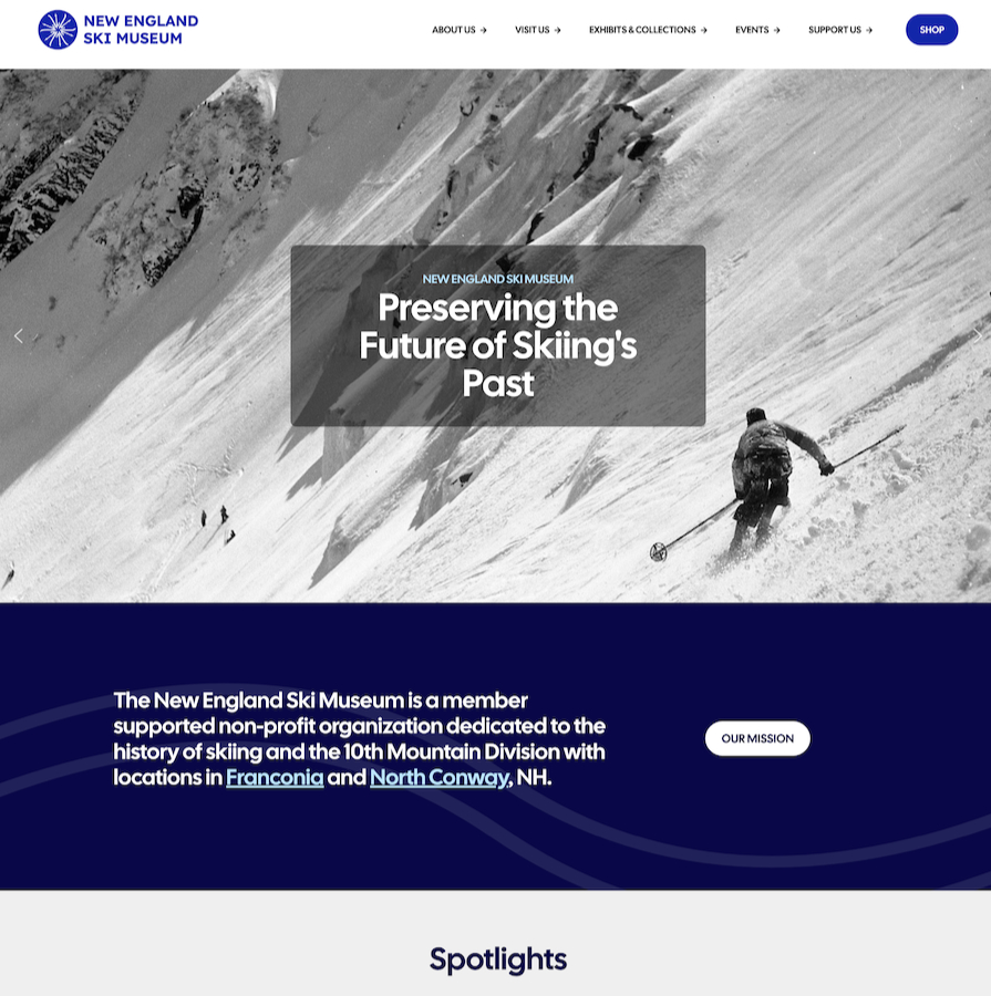 Screenshot of New England Ski Museum website